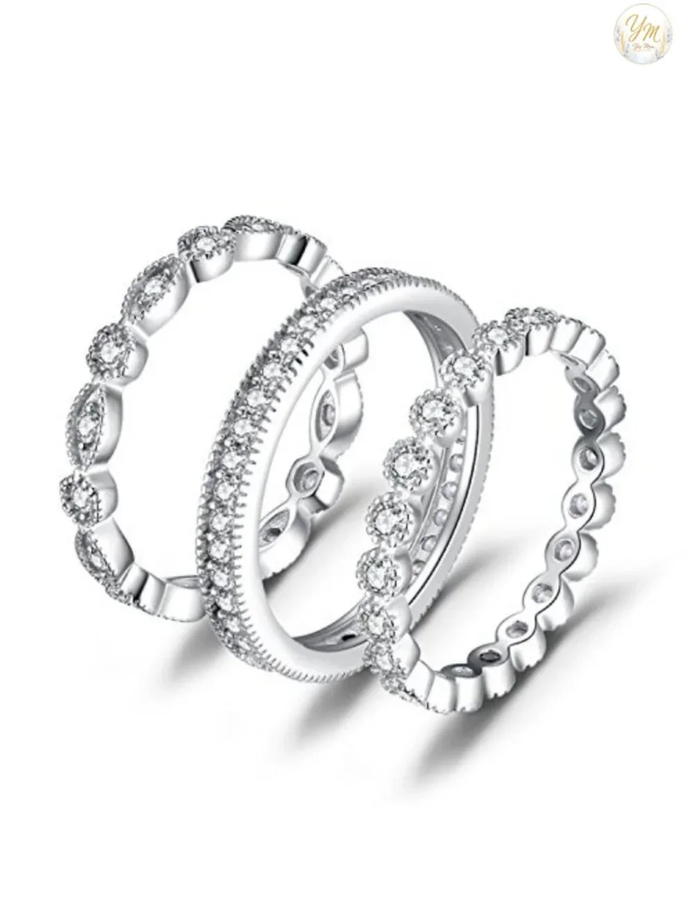 14K Gold Plated 925 Sterling Silver CZ Stackable Wedding Band Ring Set Women